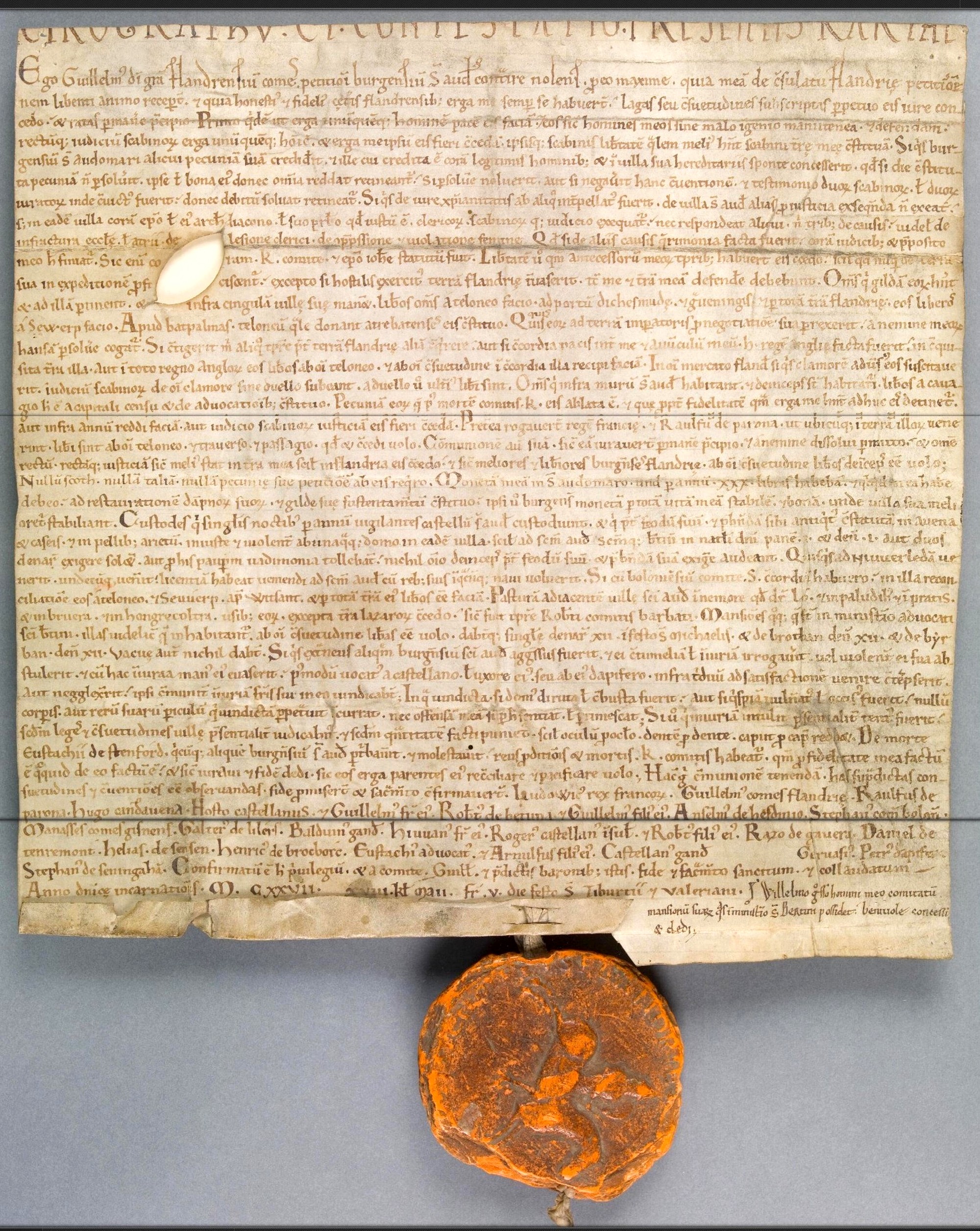 charte signée en 1127 par le Comte de Flandre Guillaume Cliton qui fit de Saint-Omer la deuxième ville de France après Le mans à obtenir le statut de Commune