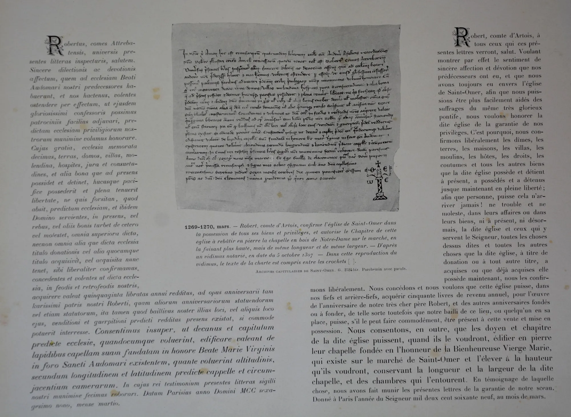 Charte de Robert d'Artois Mars 1269 - 1270