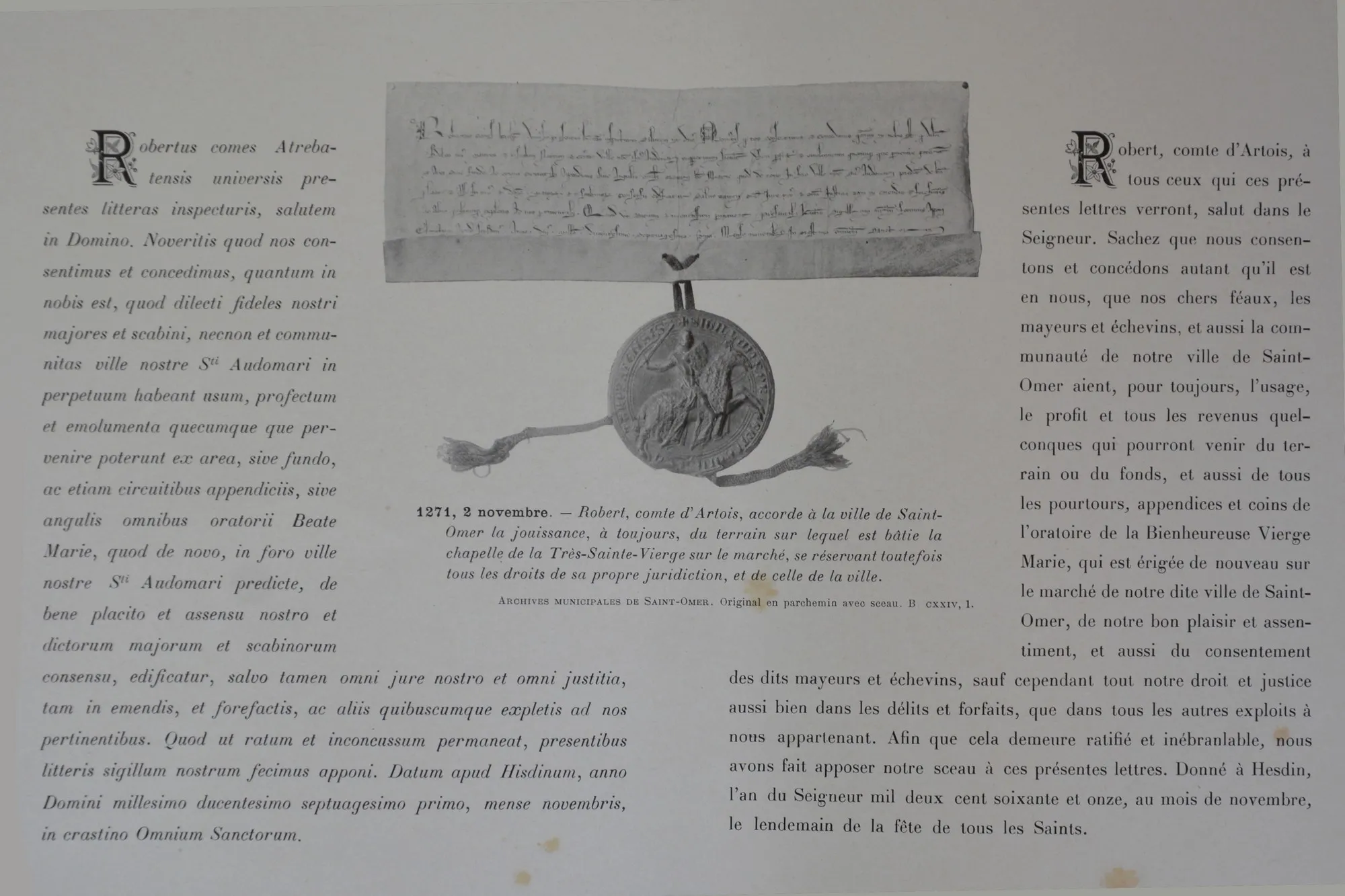 Charte de Robert d'Artois Novembre 1271