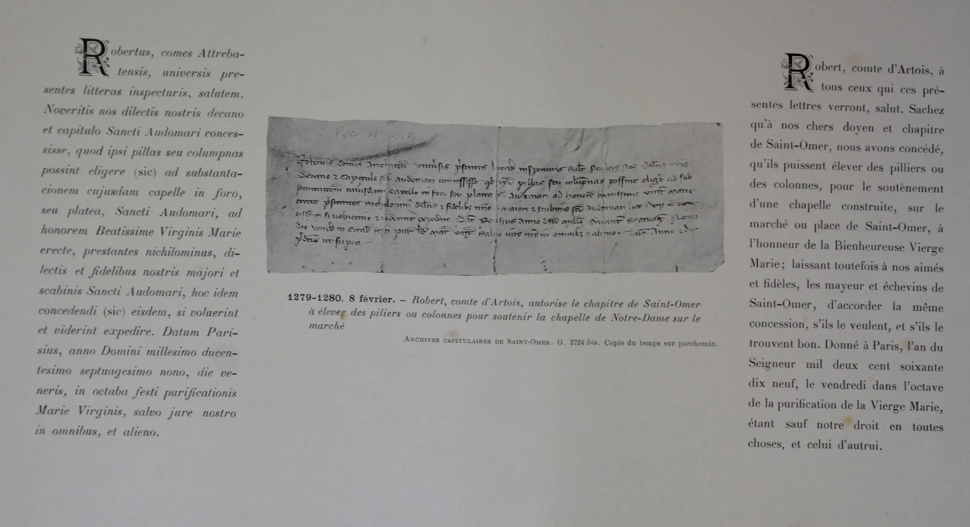 Charte de Robert d'Artois Novembre 1271 Février 1279 - 1280