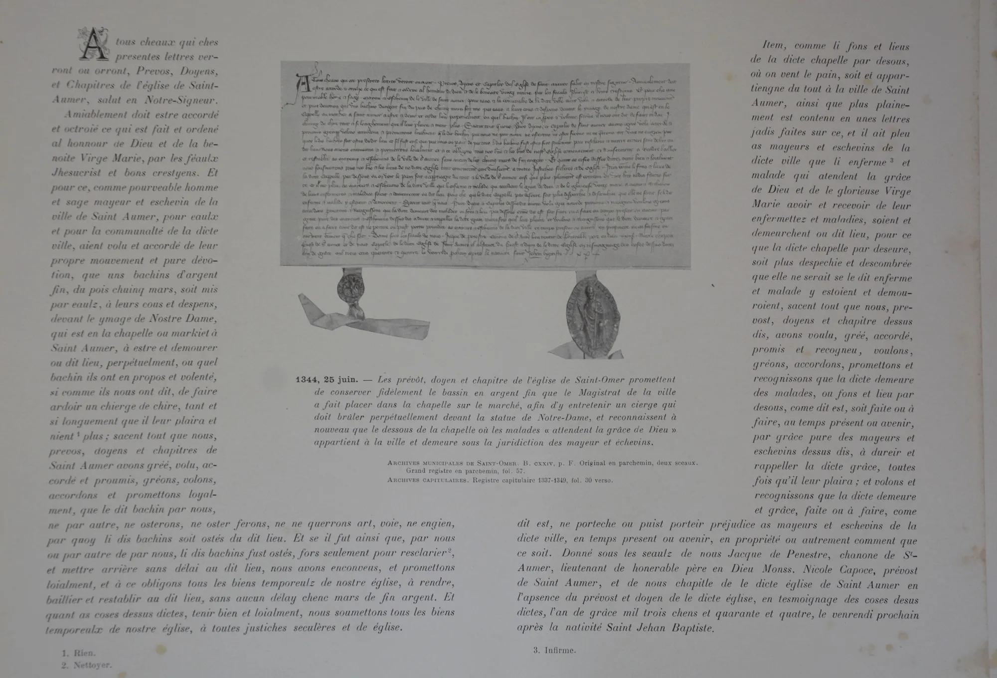 Accord du Chapitre avec le Magistrat de Saint-Omer Juin 1344