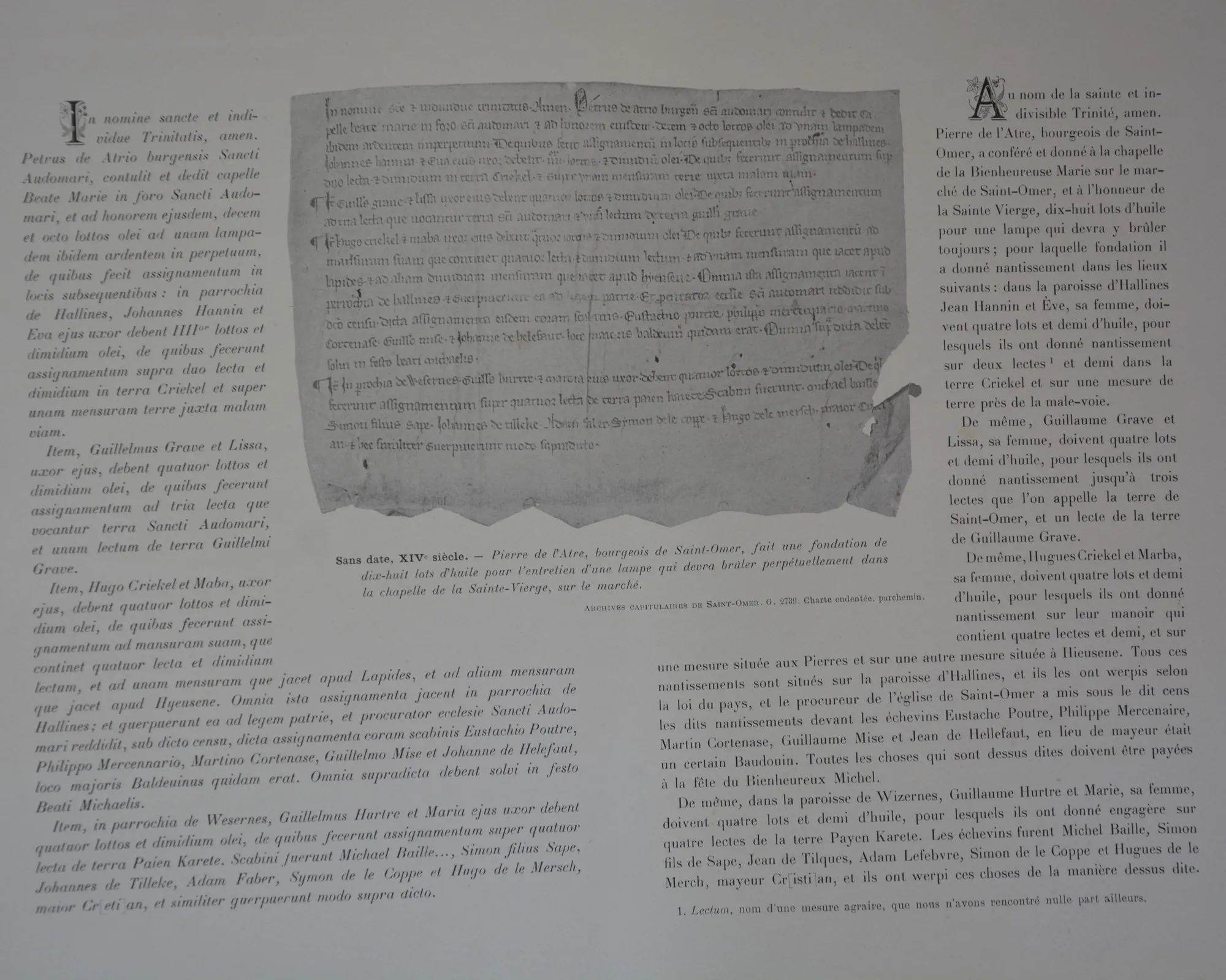 Charte de la Fondation de Pierre de L'Atre pour le Luminaire XIV ème siècle