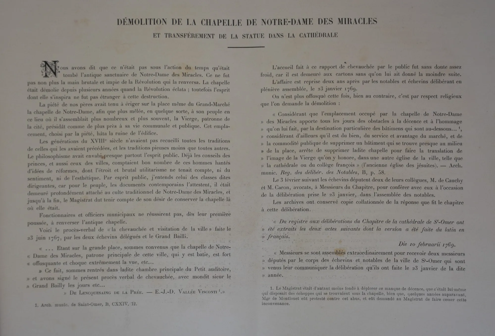 Démolition de la Chapelle Notre-Dame des Miracles, et transfèrement de la Statue dans la Cathédrale, en 1785