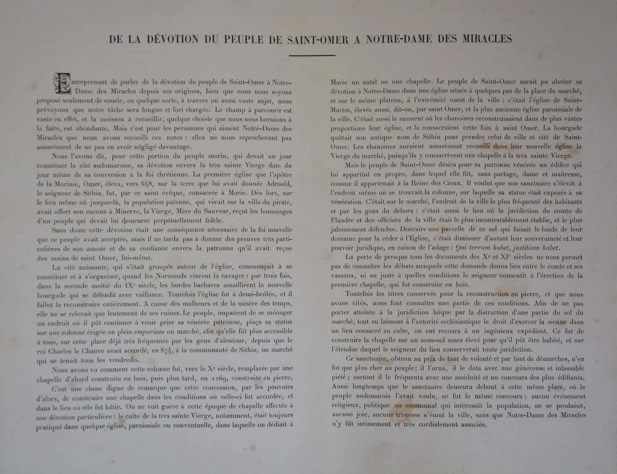 De la Dévotion du Peuple de Saint-Omer à Notre Dame des Miracles