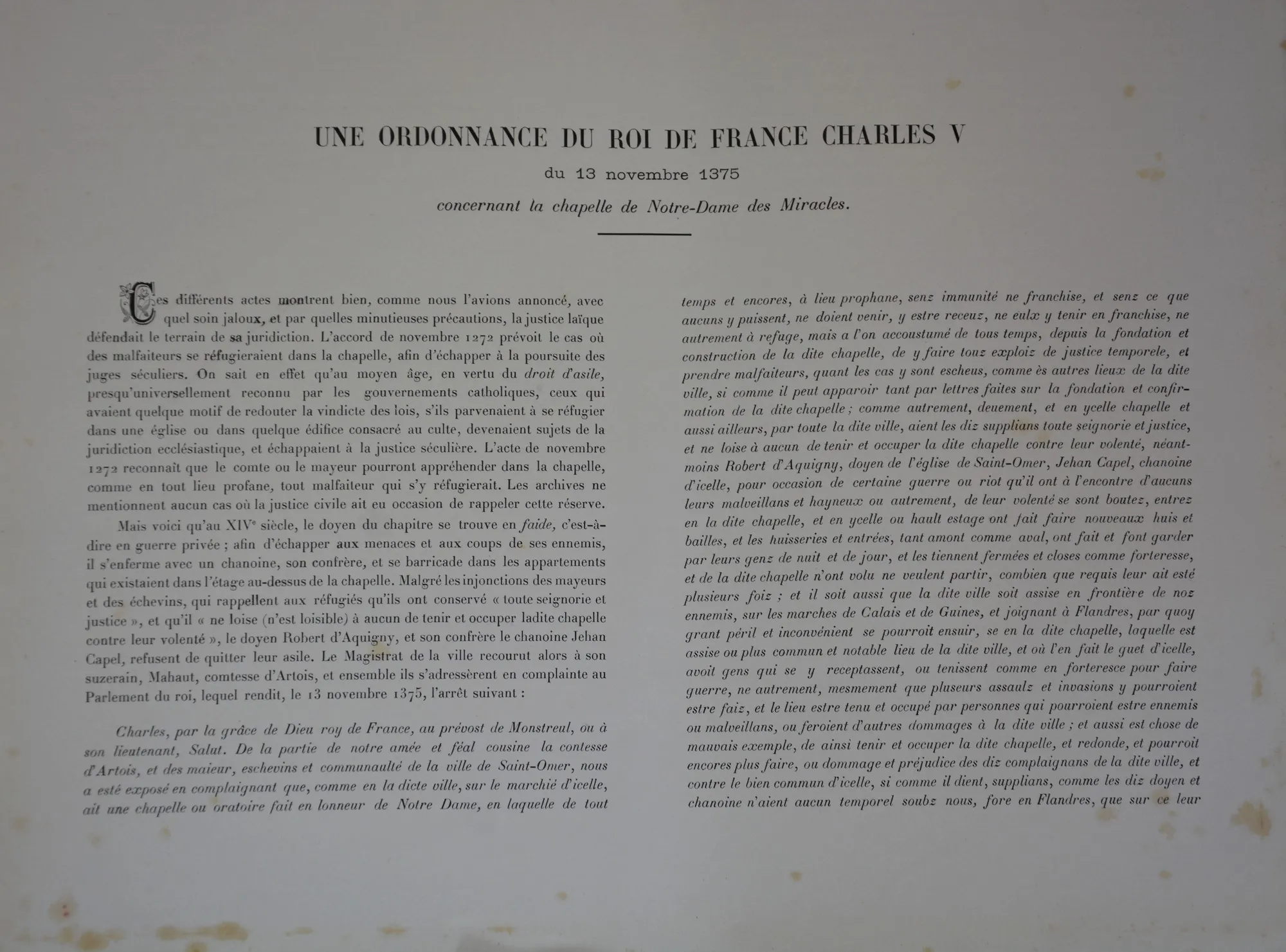 Ordonnance du Roi de France Charles V Novembre 1373