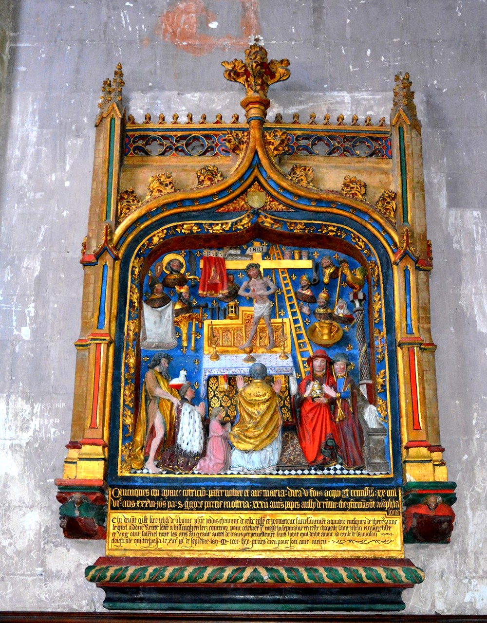 Haut relief de Notre-Dame de saint-omer|déambulatoire travée 06|haut-relief, monument funéraire de Jean de Libourc  1470.