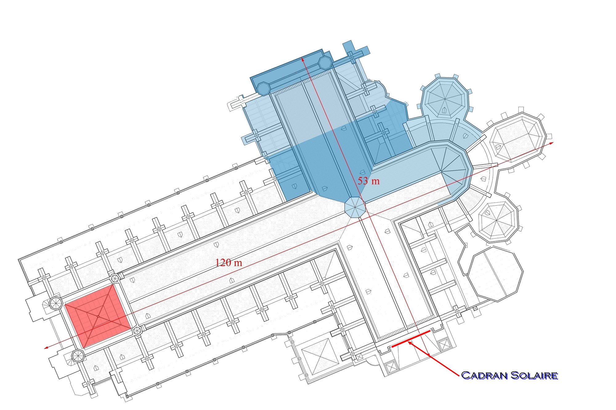 plan de toiture - cadran solaire restauré de la cathédrale de saint-omer