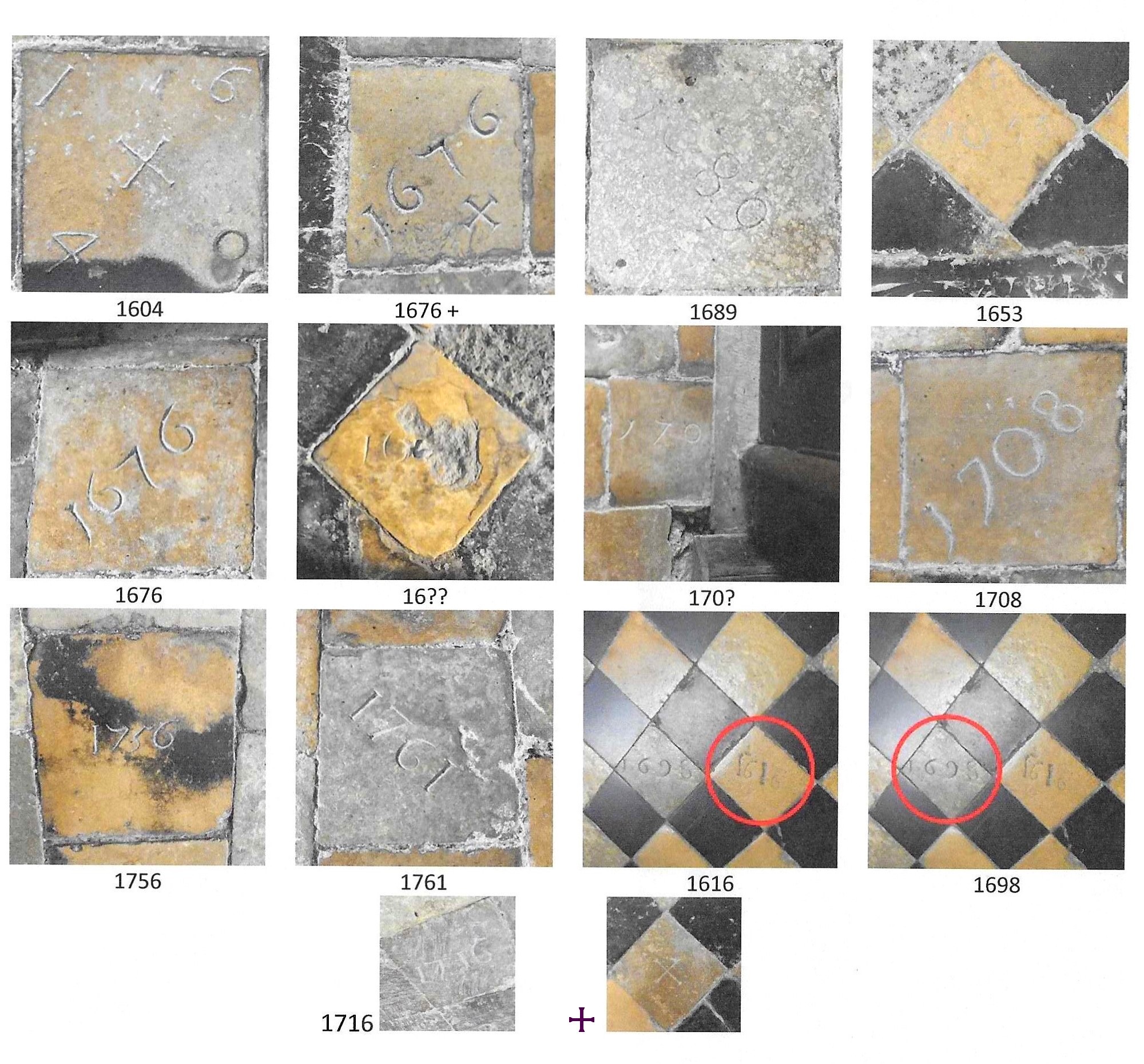 Cathédrale de Saint-Omer -  dallage du Transept Nord,  carreaux datés
