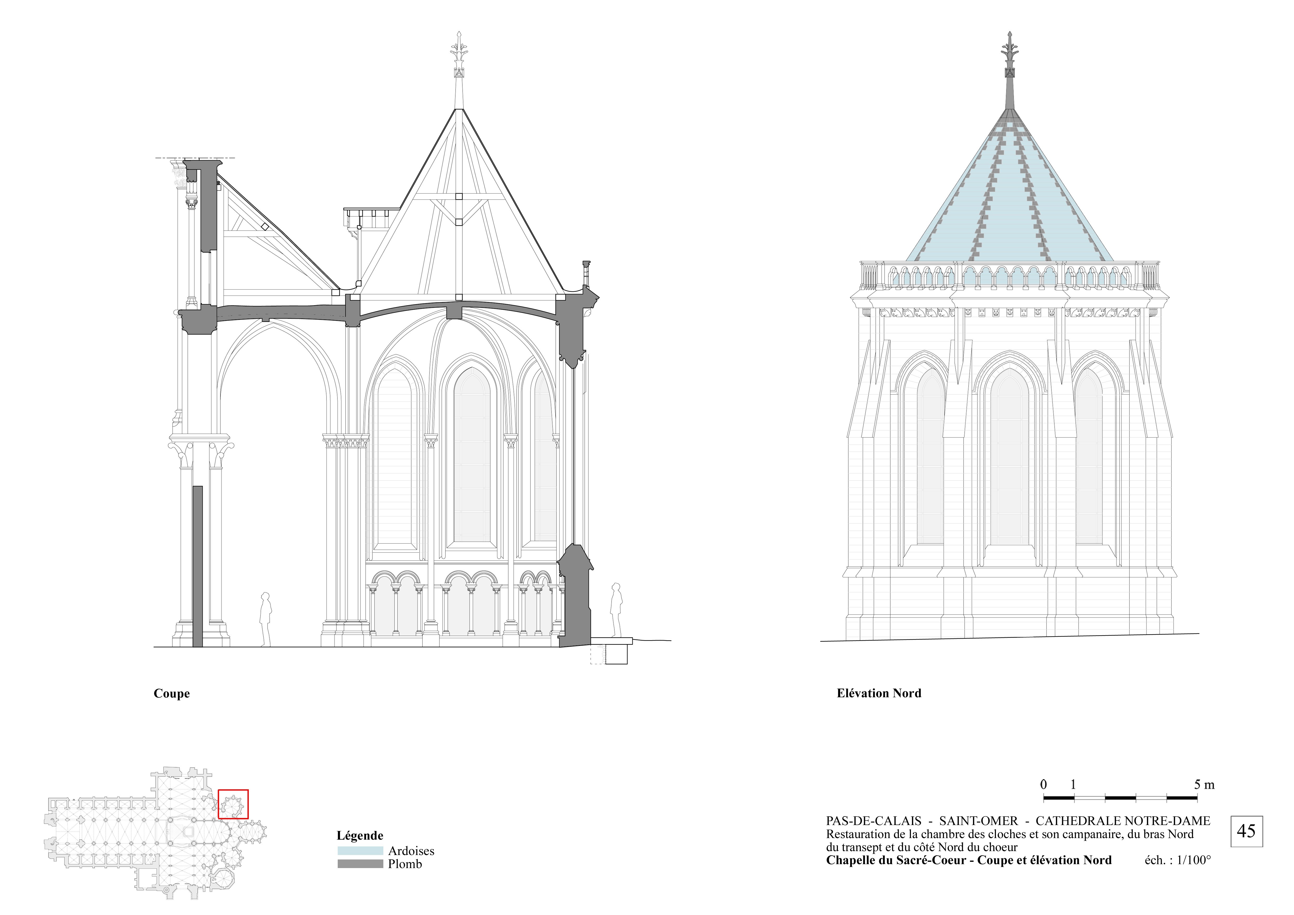 Cathédrale de Saint-Omer | coupe de la chapelle du sacré coeur
