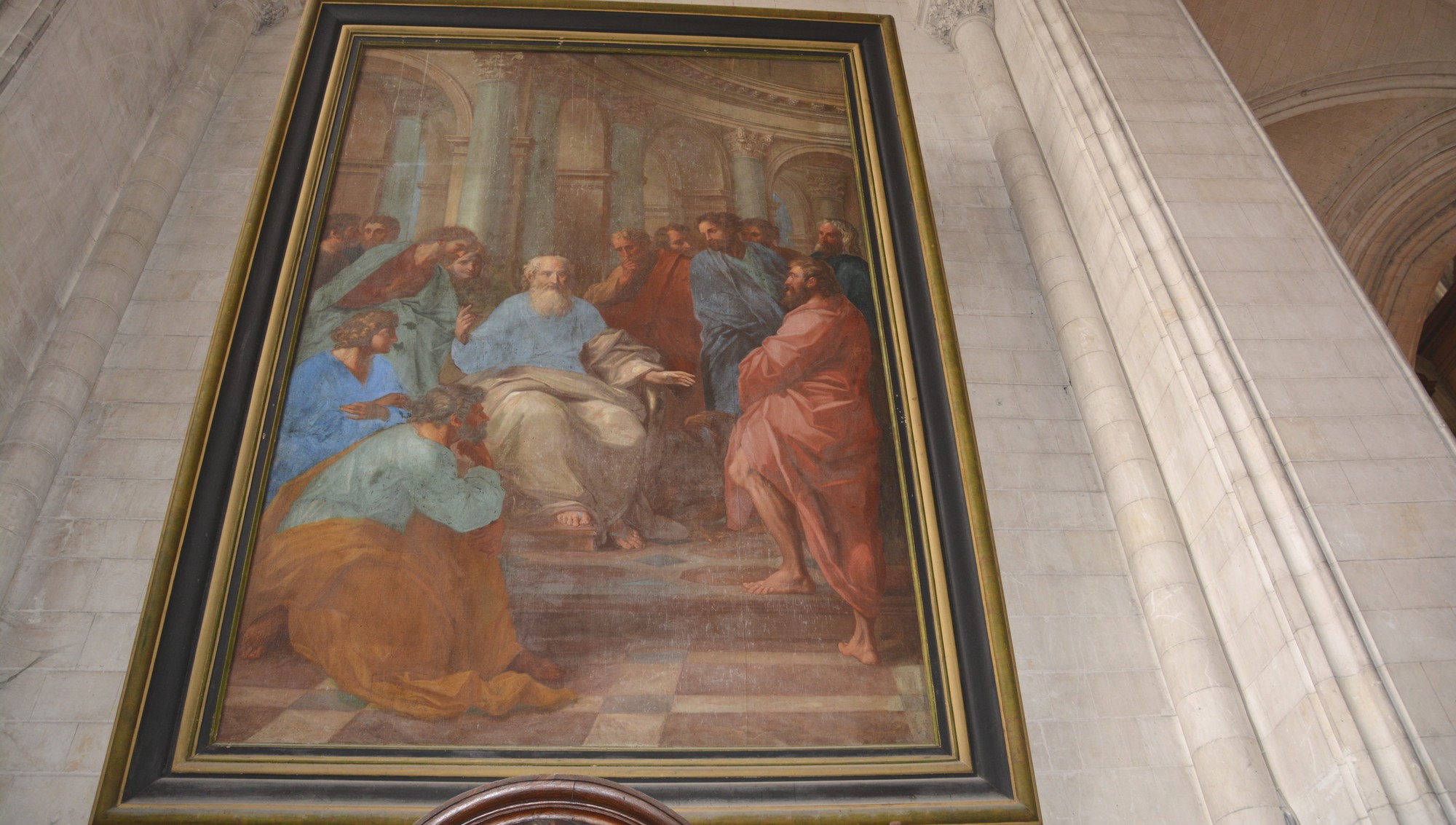 Saint Paul à Athénes du peintre Arnould de Vuez(1644-1720). Scène faisant référence aux Actes des Apôtres, chapitre 17. Paul de Tarse est à Athènes prêchant sur la place publique. 