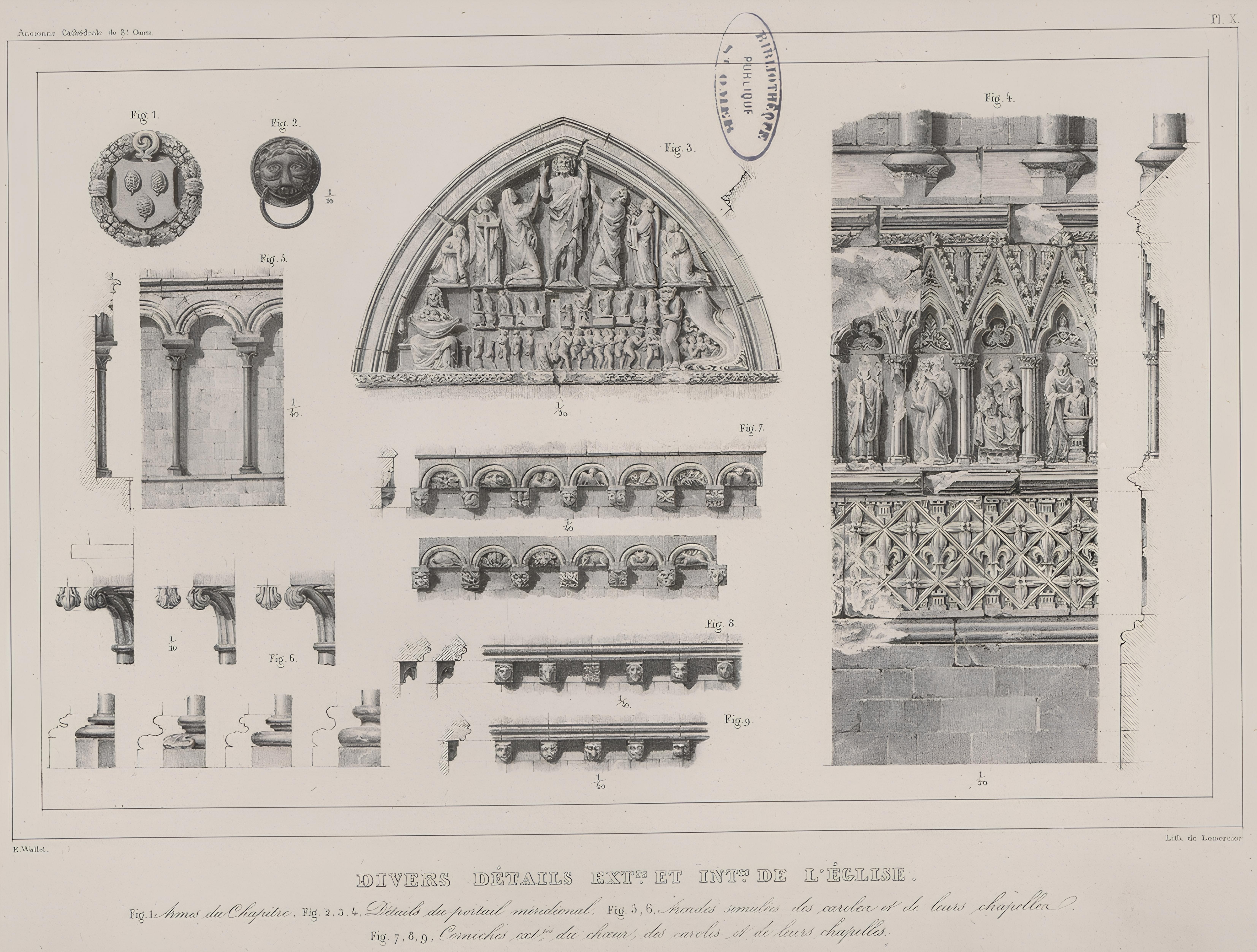 porche sud tympan -  cathédrale de saint-omer - dessin de wallet en 1839 - - 04/04/2026