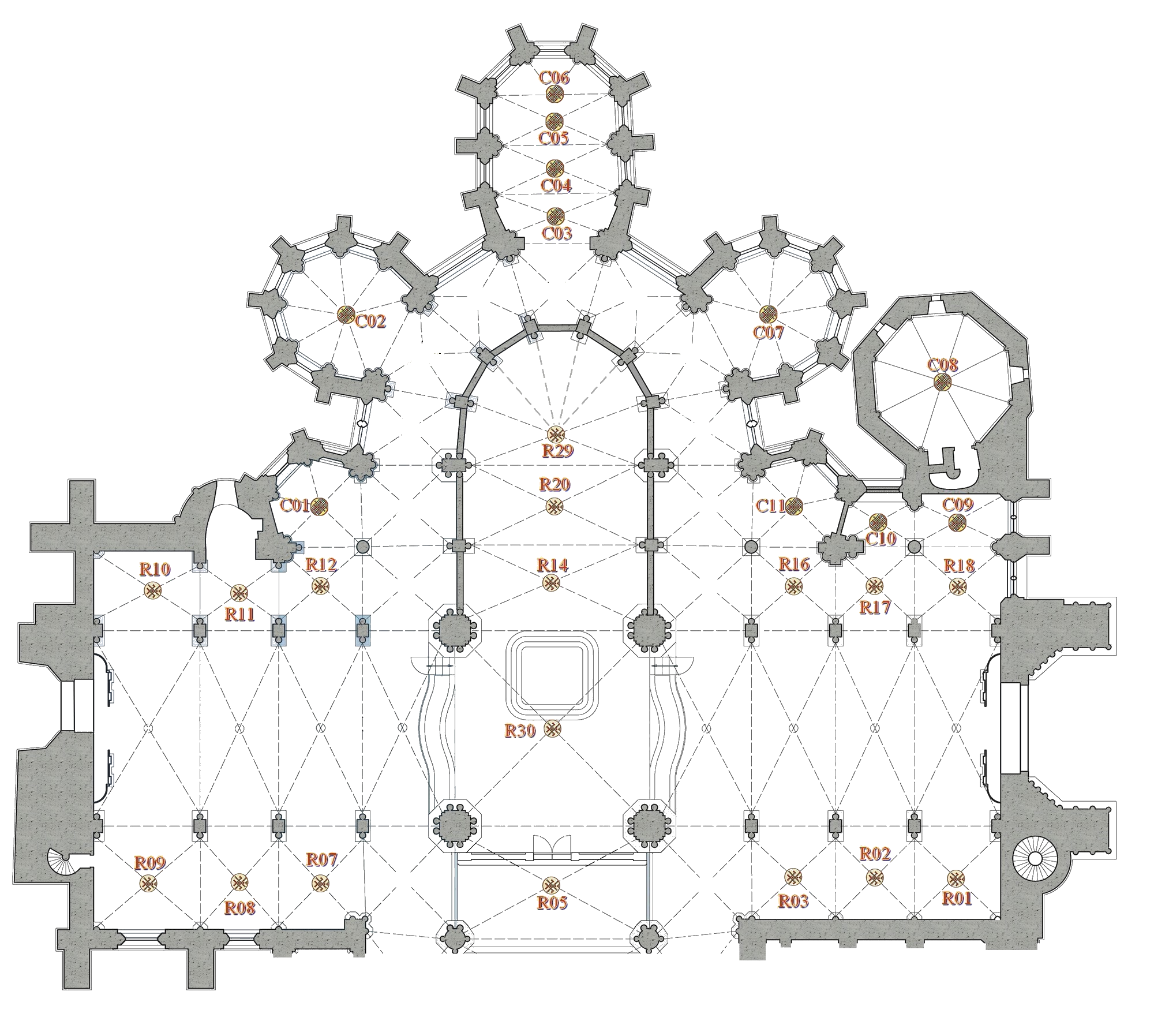 plan du déambulatoire  choeur et transept