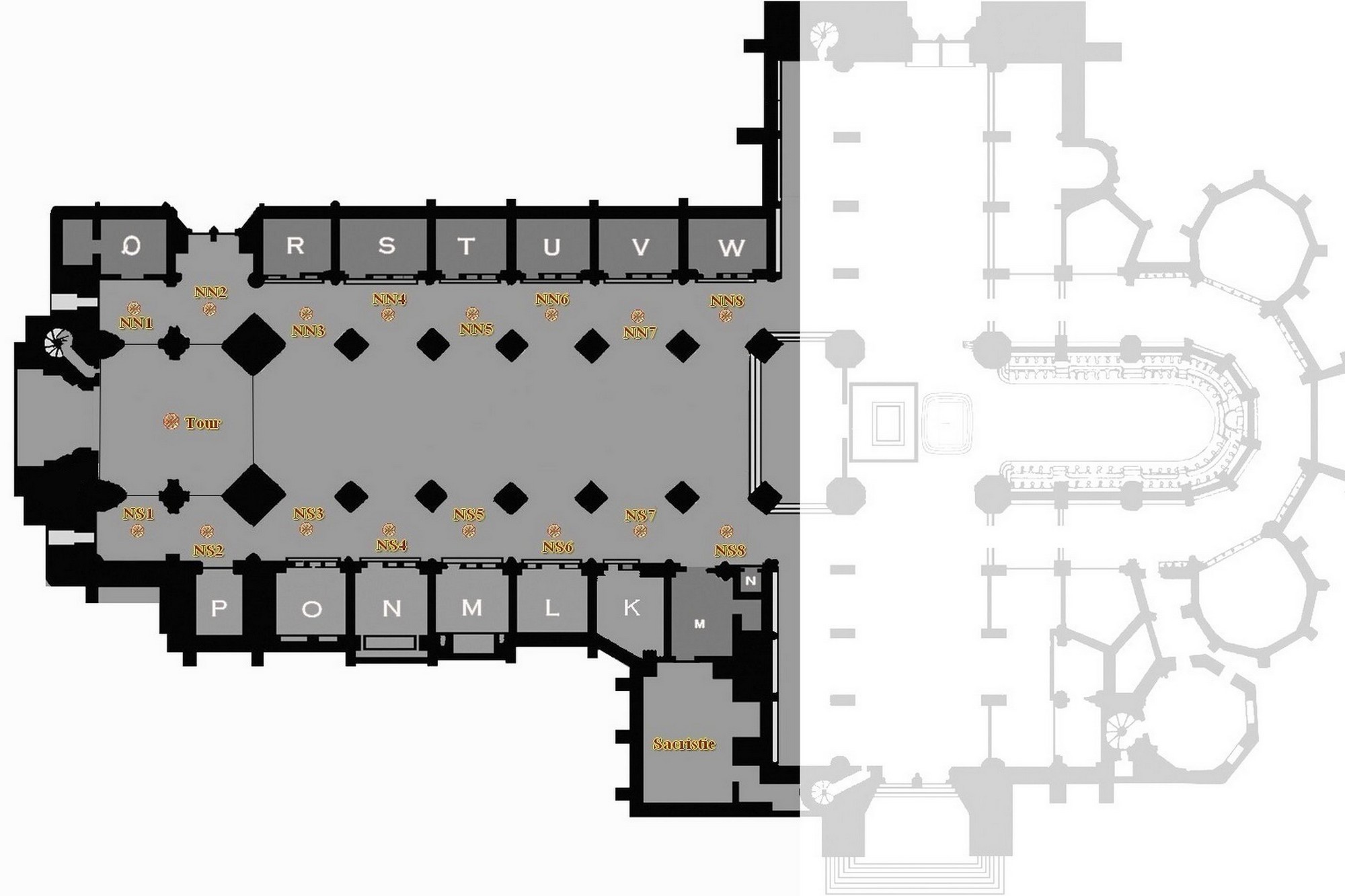 plan de la Nef et des Chapelles attenantes