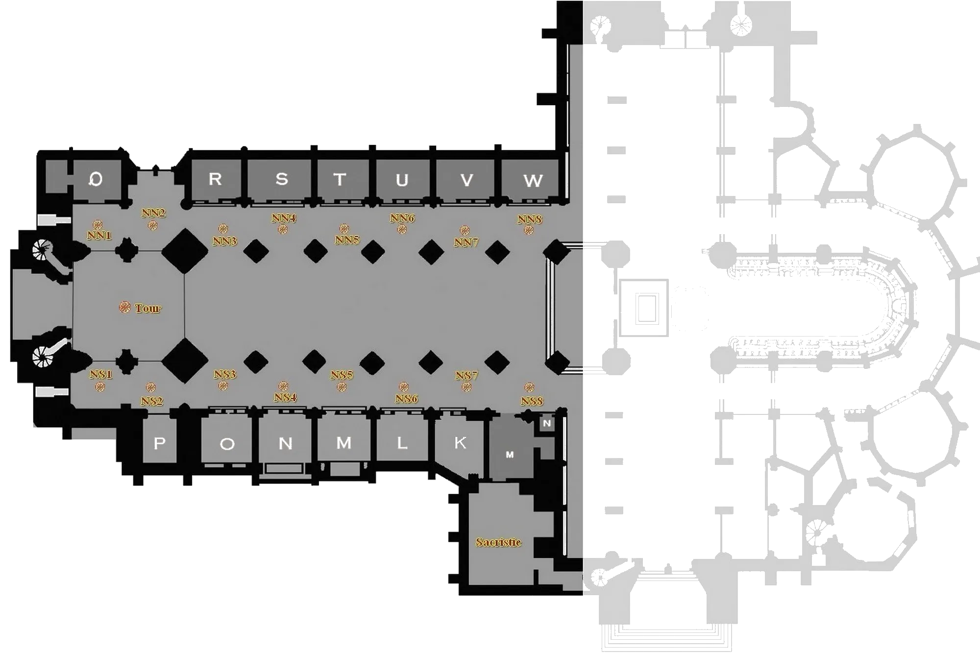 plan de la Nef et des Chapelles attenantes