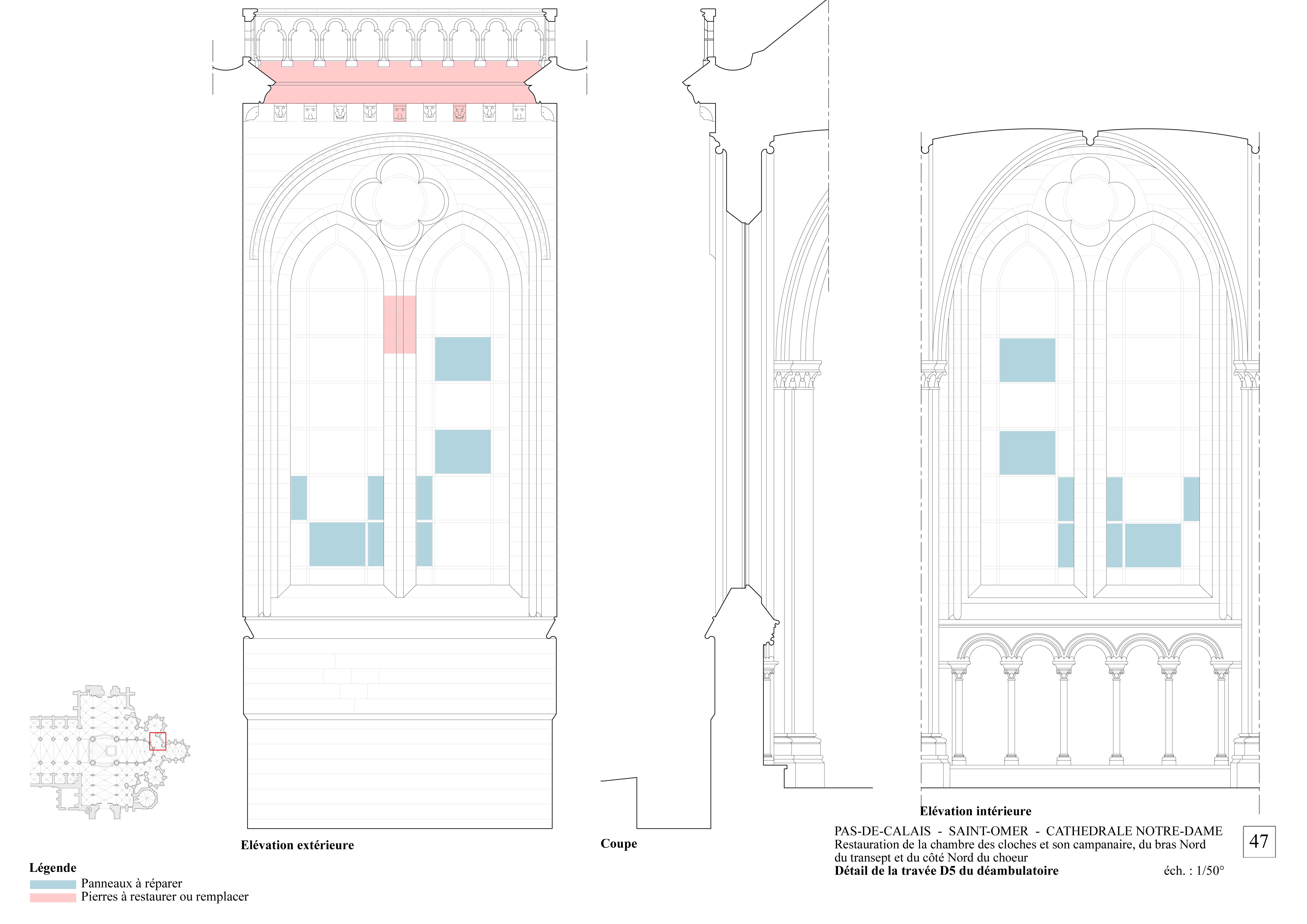 Cathédrale de Saint-Omer | coupe de la travée D5 du Déambulatoire