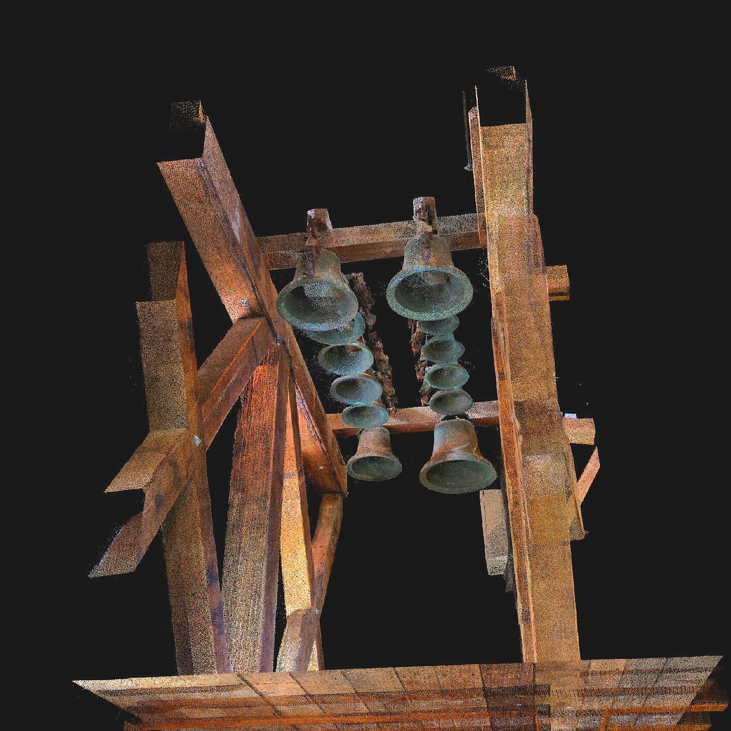 Chambre des cloches scannérisée au laser 3D, vue du Carillon Chambre des cloches scannérisée au laser 3D,  vue du Carillon