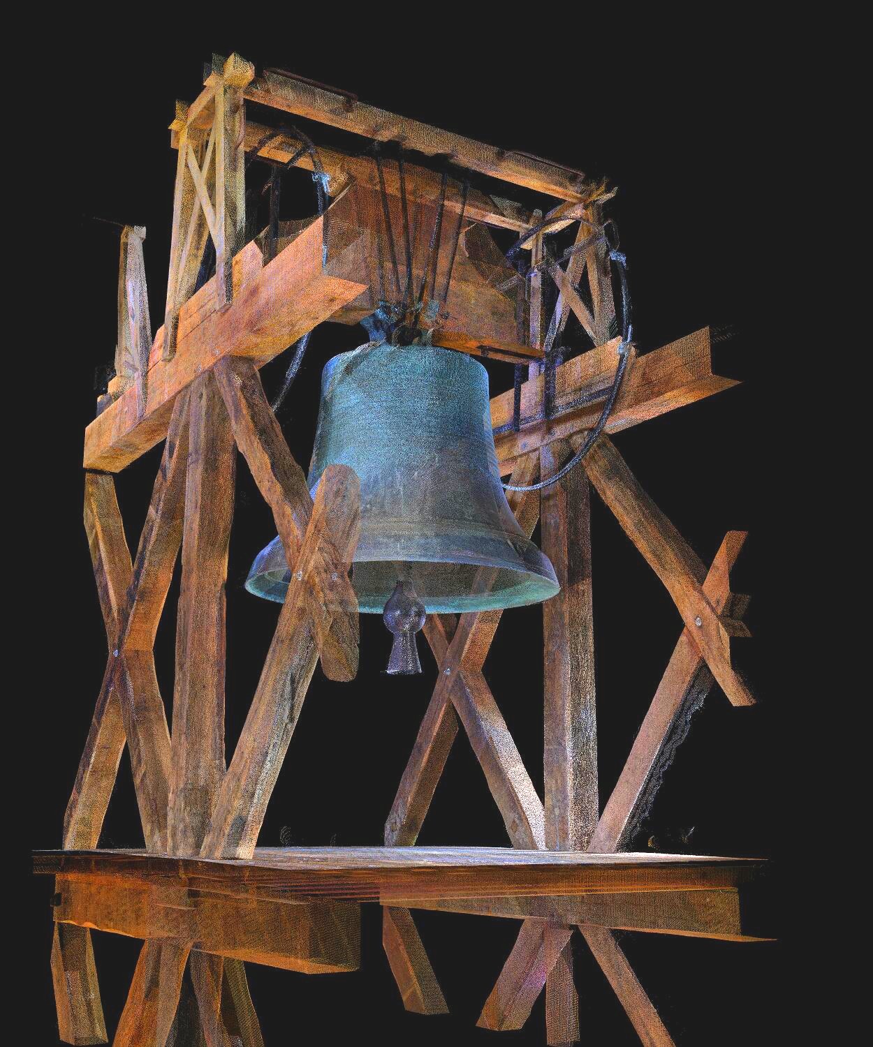 Chambre des cloches scannérisée au laser 3D, vue du Grand Bourdon Julienne Chambre des cloches scannérisée au laser 3D,  vue du Grand Bourdon Julienne