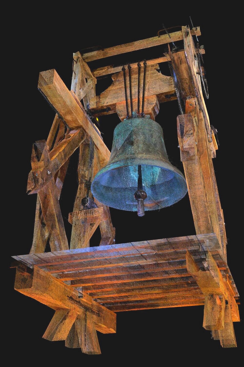 Chambre des cloches scannérisée au laser 3D, vue du Bourdon Chambre des cloches scannérisée au laser 3D,  vue du Bourdon