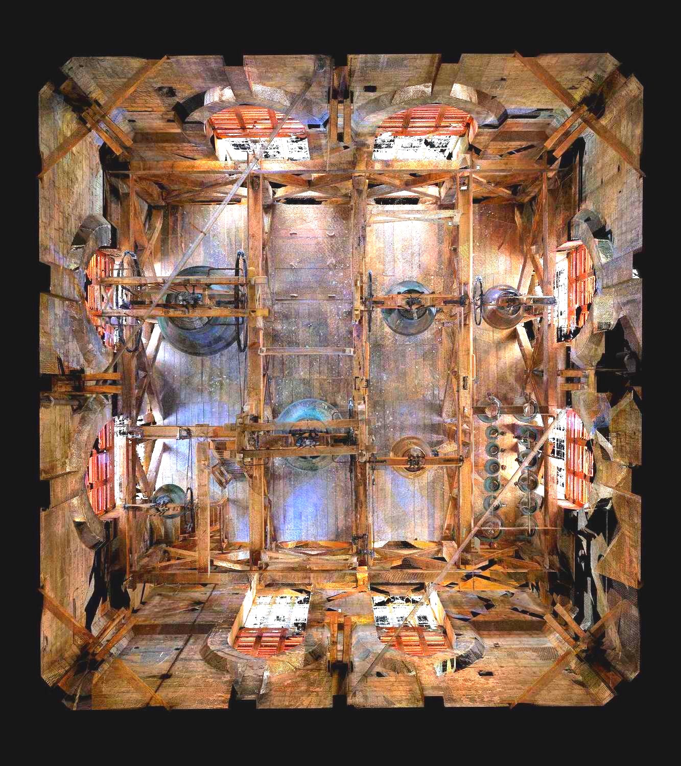 Chambre des cloches scannérisée au laser 3D, vue de dessus Chambre des cloches scannérisée au laser 3D, vue de dessus