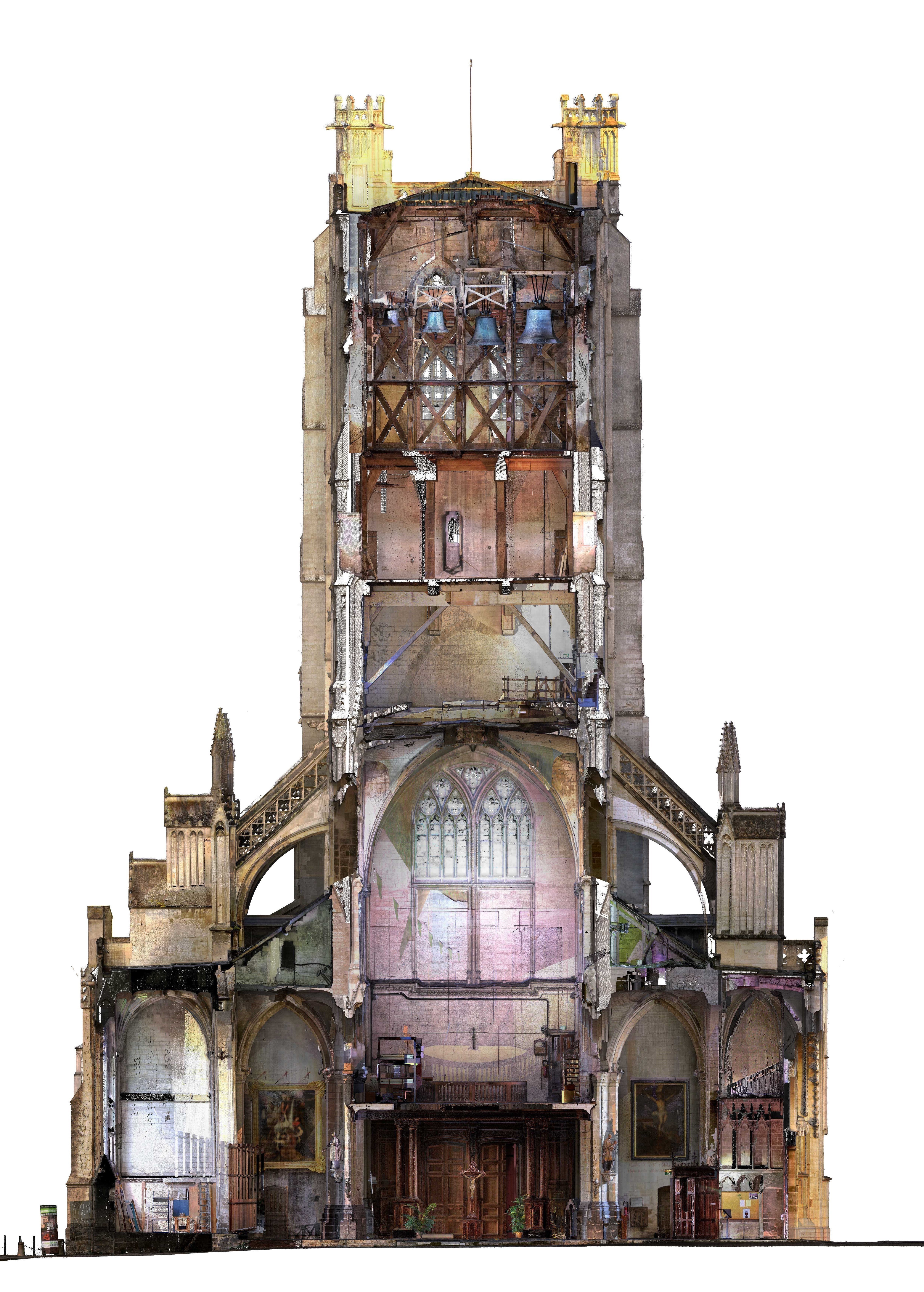 Coupe de la Nef de Notre-Dame de saint-omer|scannée au laser 3D