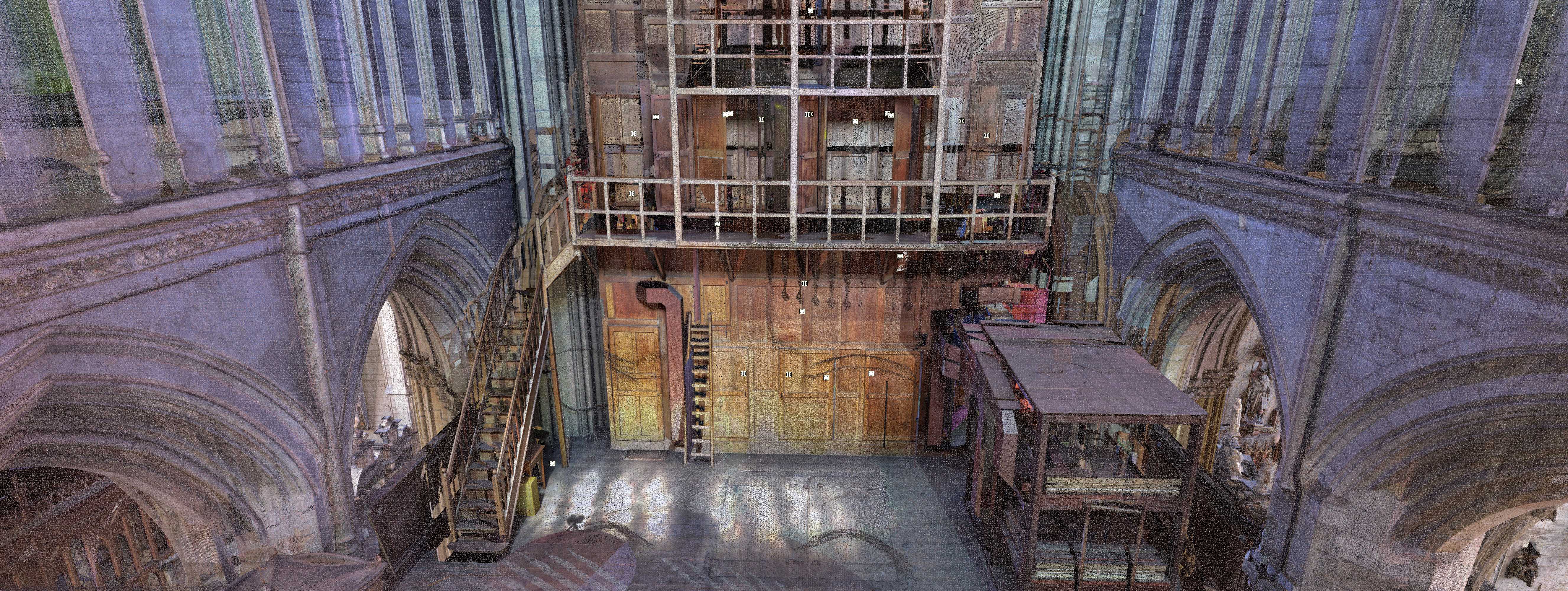 élévation scannérisée du 1er étage de la Tour porche ou l'on découvre la façade arrière du buffet d'orgue élévation scannérisée du 1er étage de la Tour porche ou l'on découvre la façade arrière du buffet d'orgue