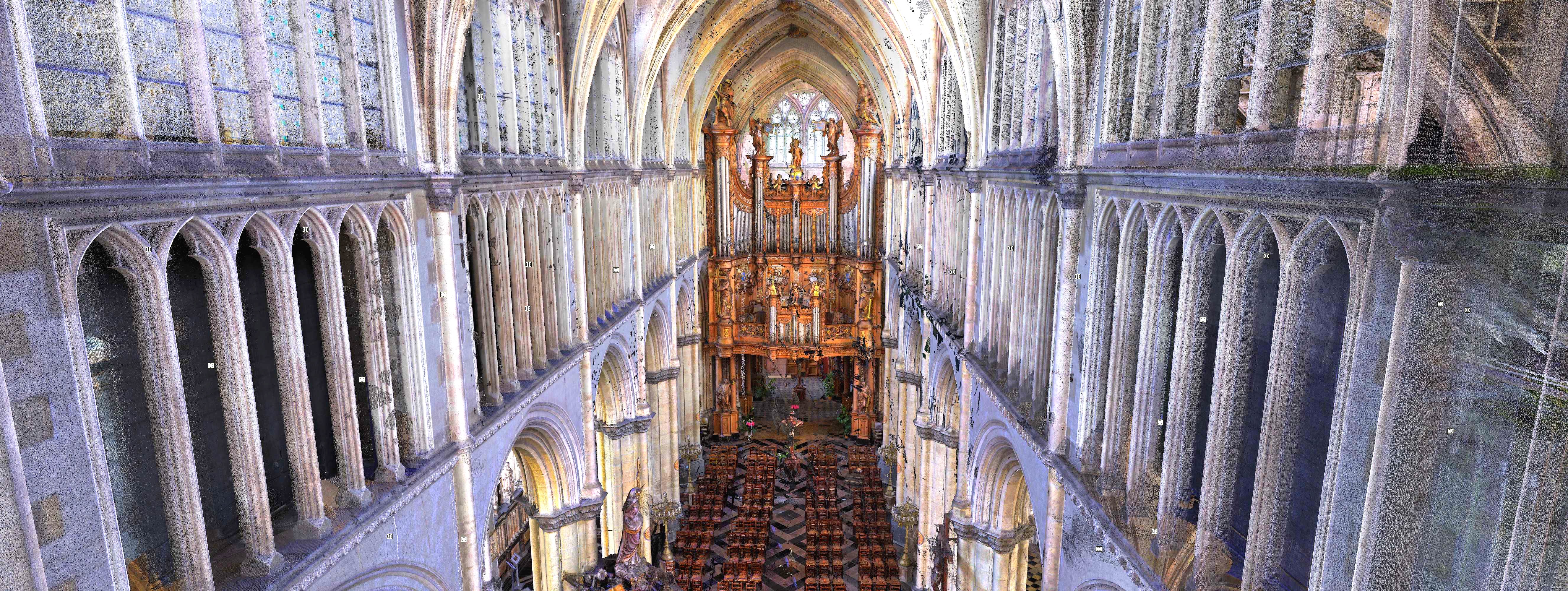 élévation scannérisée de la Nef, le scan est posé sur le dallage du Triforium du Choeur, en regardant vers l'Ouest élévation scannérisée de la Nef, le scan est posé sur le dallage du Triforium du Choeur, en regardant vers l'Ouest